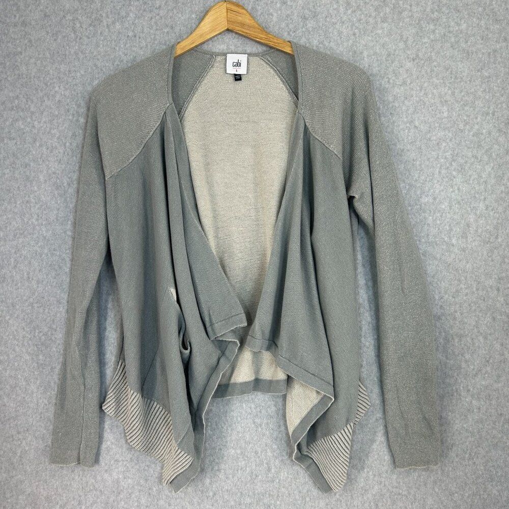 CAbi Open Front Cardigan Sweater Waterfall Gray Drape Casual‎ Ribbed Size Small